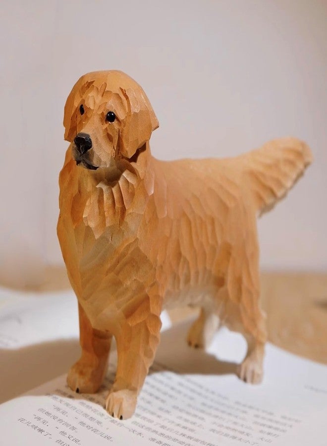 TSCVPJL Golden Retriever Figurine Handmade Carved Wooden Dog Statue, Cute Golden Retriever Gifts for Women Men, Height 4.33" Wood Dog Decor for Home Book Shelf Desktop Decoration - Image 1
